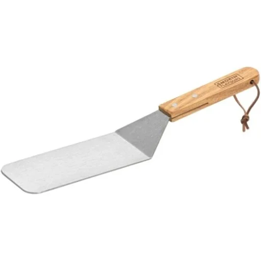 Smokin’ Flavours Burger Flipper – roestvrijstalen spatel met houten handvat, ideaal voor het omdraaien van burgers en vis.