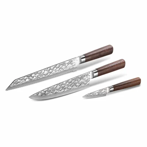Barecookware Messenset 3-delige set Westers – messen van Duits staal met hardhouten Wenge handvatten.