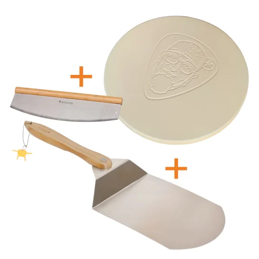 MONOLITH Pizzabundel – pizzasteen, pizzasnijder en pizzaschep Stefan Marquard Edition voor de keramische barbecue.